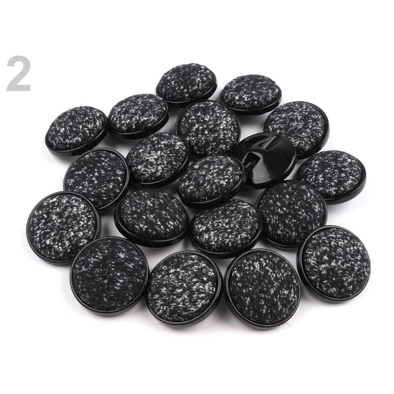 Plastic button with textile insert, 34mm, gray