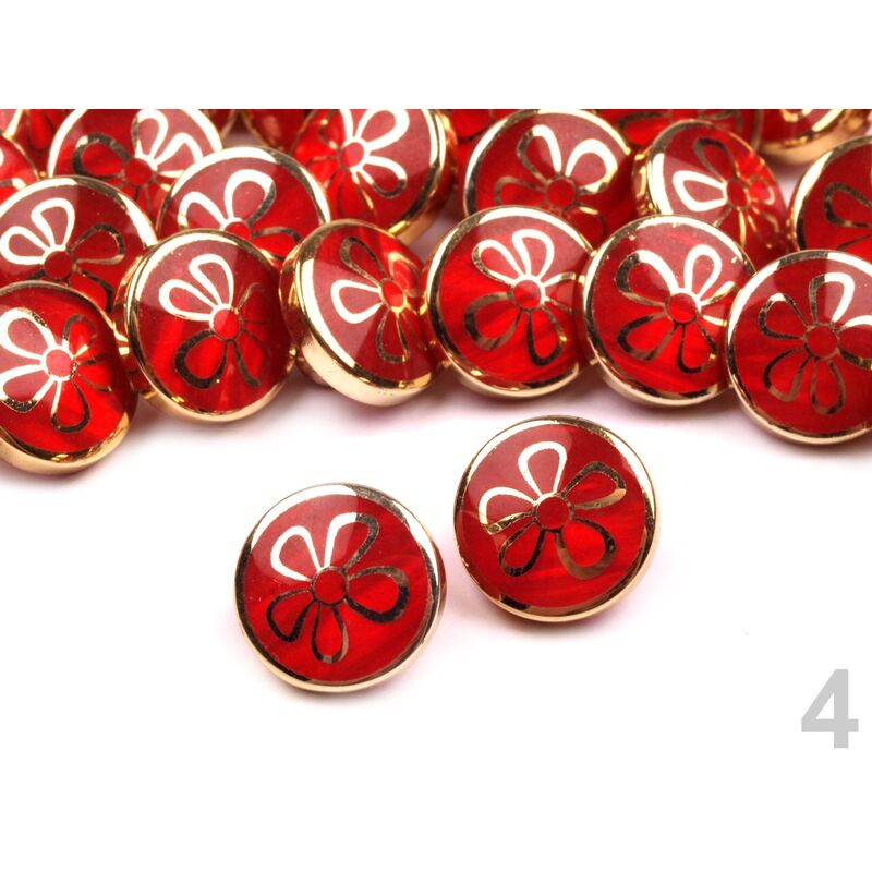 Plastic button shiny flower, 13mm - set 3pcs, blue/gold