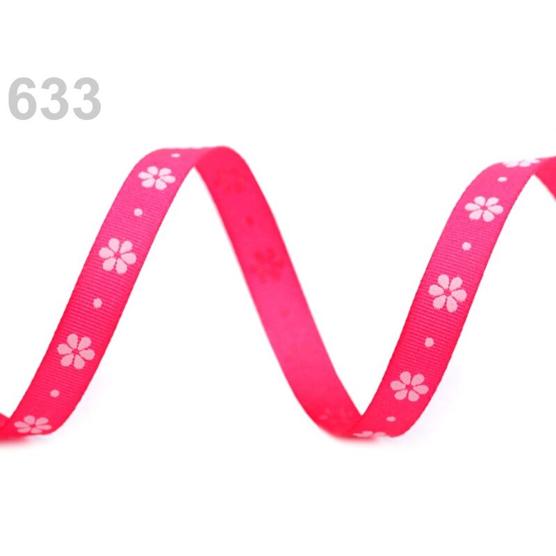 Taffeta ribbon, floral print, 9mm / 10m, green