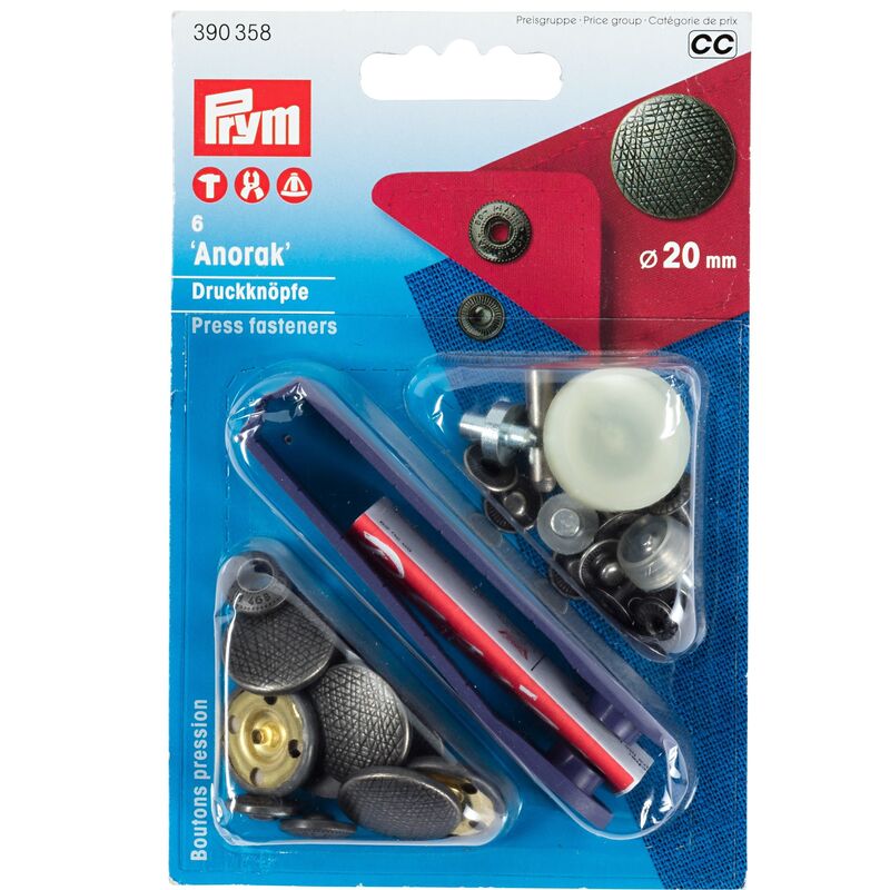 Metal caps for anoraks, PRYM, 20mm, antique, 6 pcs/set