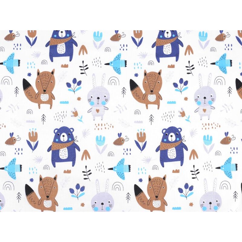 Material bumbac, animăluțe, albastru-maro, 160cm, 0.5m/buc