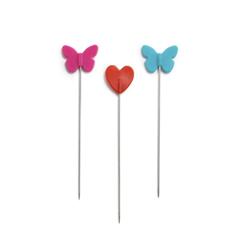 Needles with flat-headed heart-shaped flat-headed jelly and butterfly, PRYM, 50 pcs/set