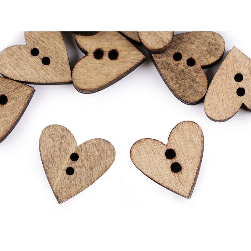 Wooden dowel, heart, 18x19mm, 5pcs/set