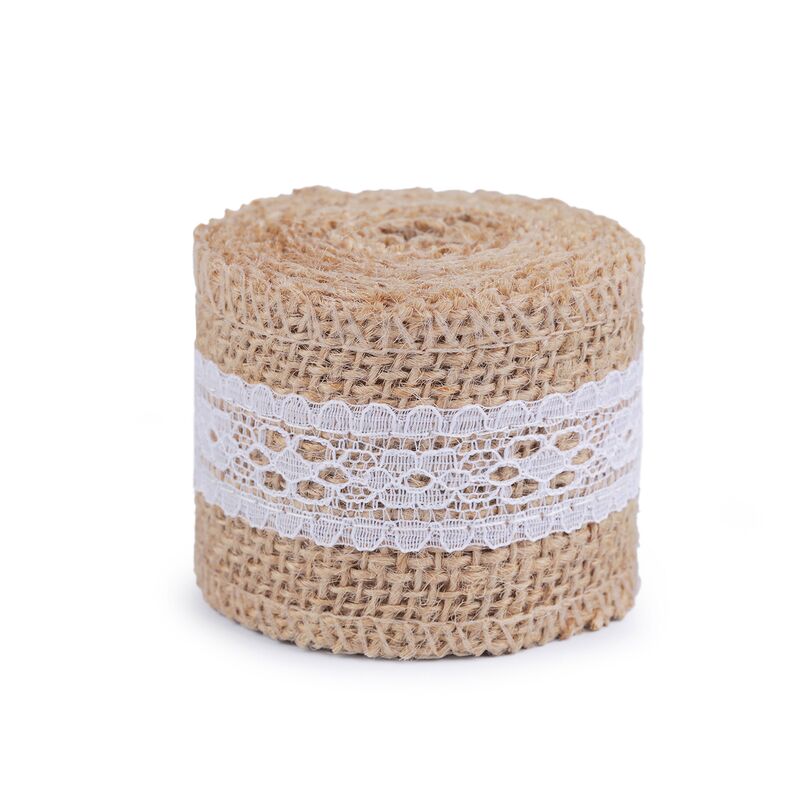 Jute ribbon with lace, 50mm, 2m/piece