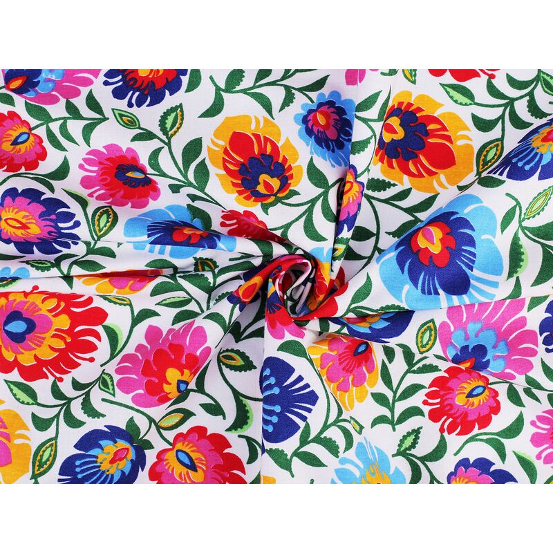 Material bumbac, motive folclorice, 160cm, 0.5m/buc