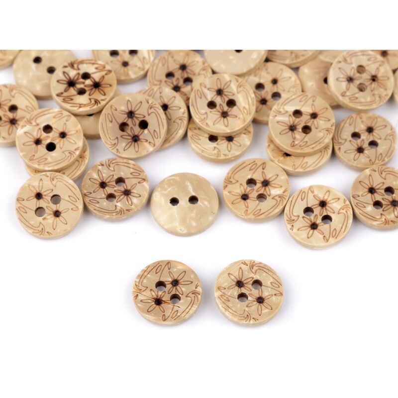 Coconut button with pattern, 12.5mm, 4pcs/set