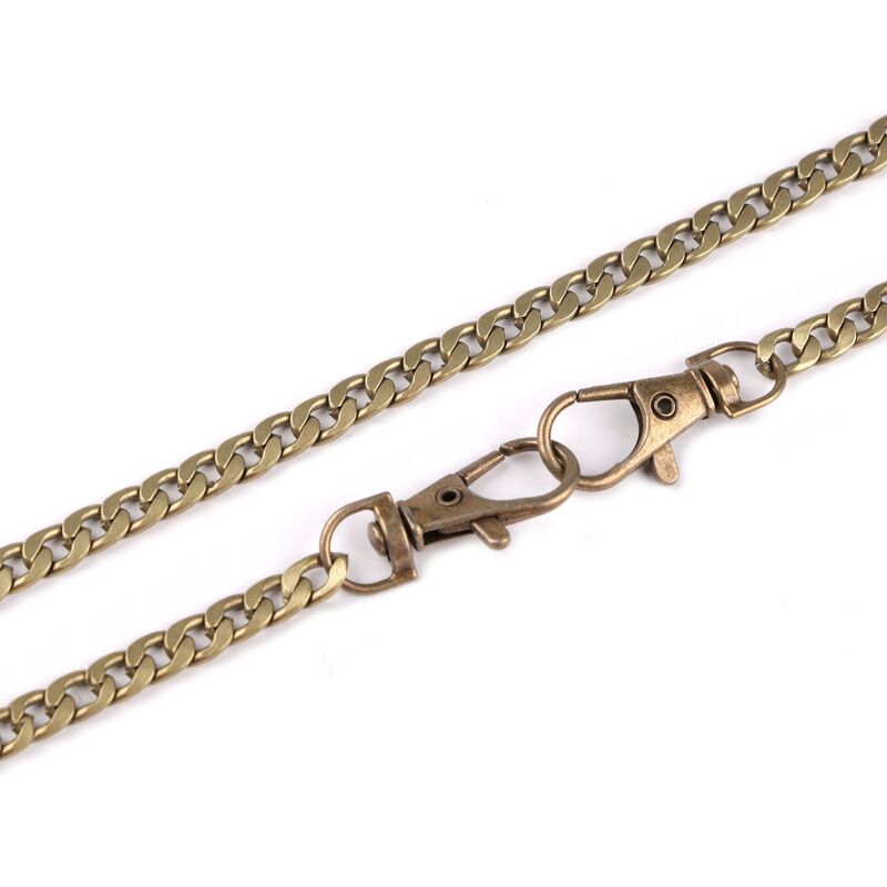 Flat metal chain for purses, with fastening system, 120cm