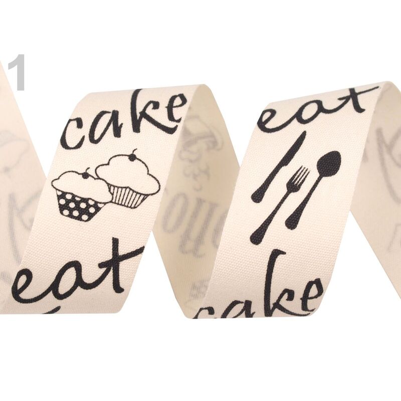 Panglica bumbac, 25mm, Eat cake, 3m