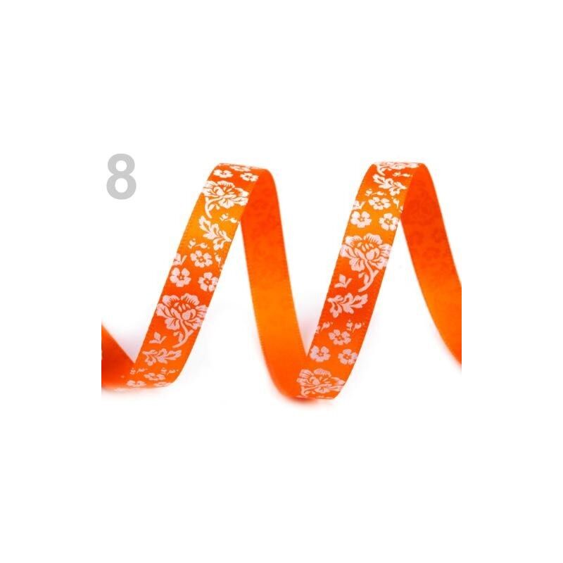 Panglica saten portocaliu cu flori, 10mm, 2m
