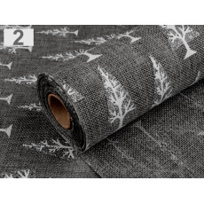 Diverse materiale textile | Imitatie iuta (panza sac) cu imprimeu copaci, latime 48cm x 0.50m, gri | Kreativshop.ro