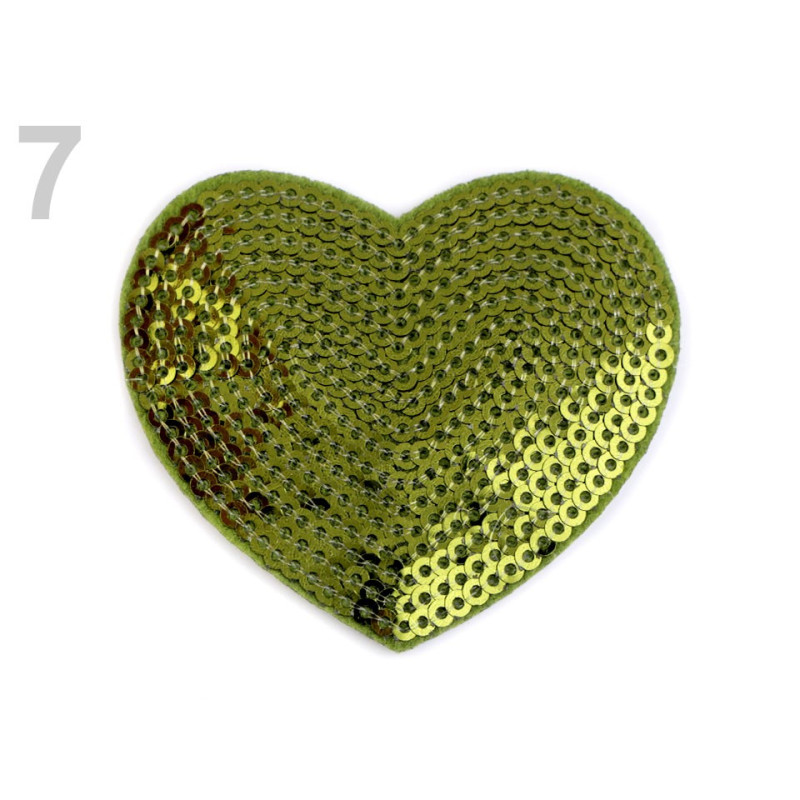 Ornamente termoadezive | Inima cu paiete termoadeziv, 55*60 mm - 390338, verde | Kreativshop.ro