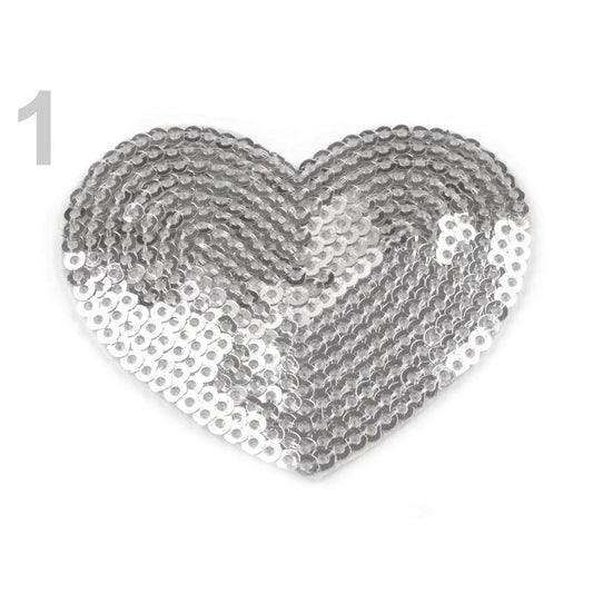 Heart with glitter, 55*60 mm - 390338, silver