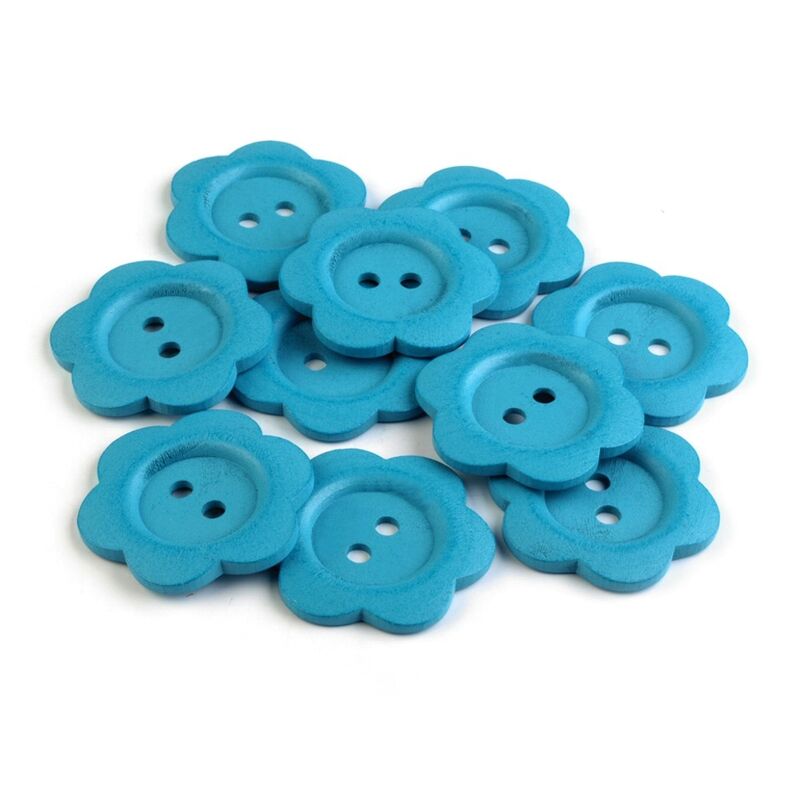 Wooden flower button 50mm 120262 - turquoise