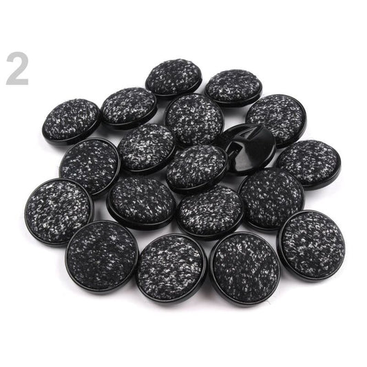 Plastic button with textile insert, 34mm, gray