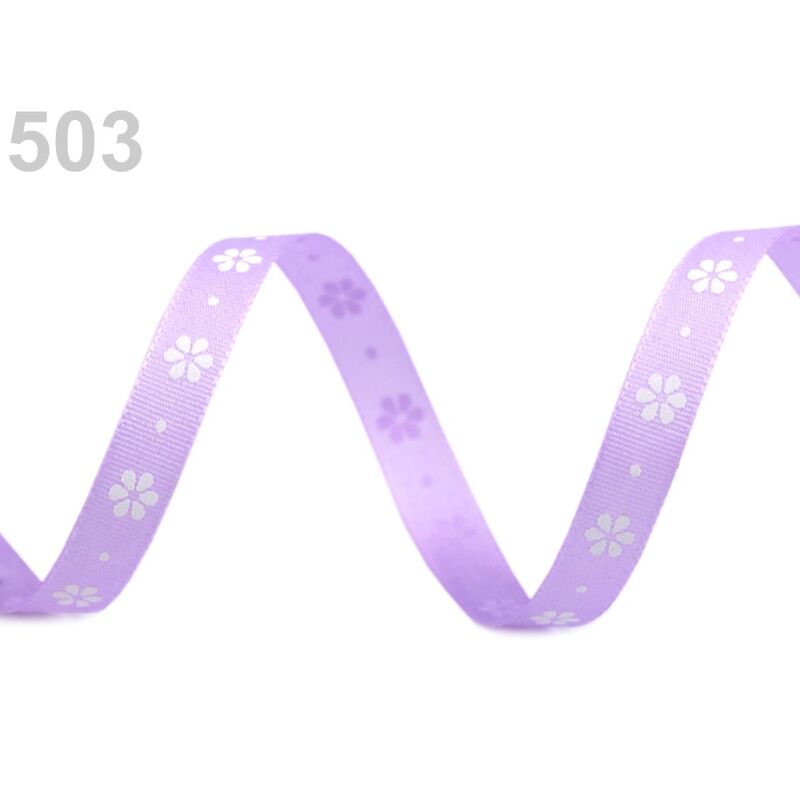 Taffeta ribbon, floral print, 9mm / 10m, green