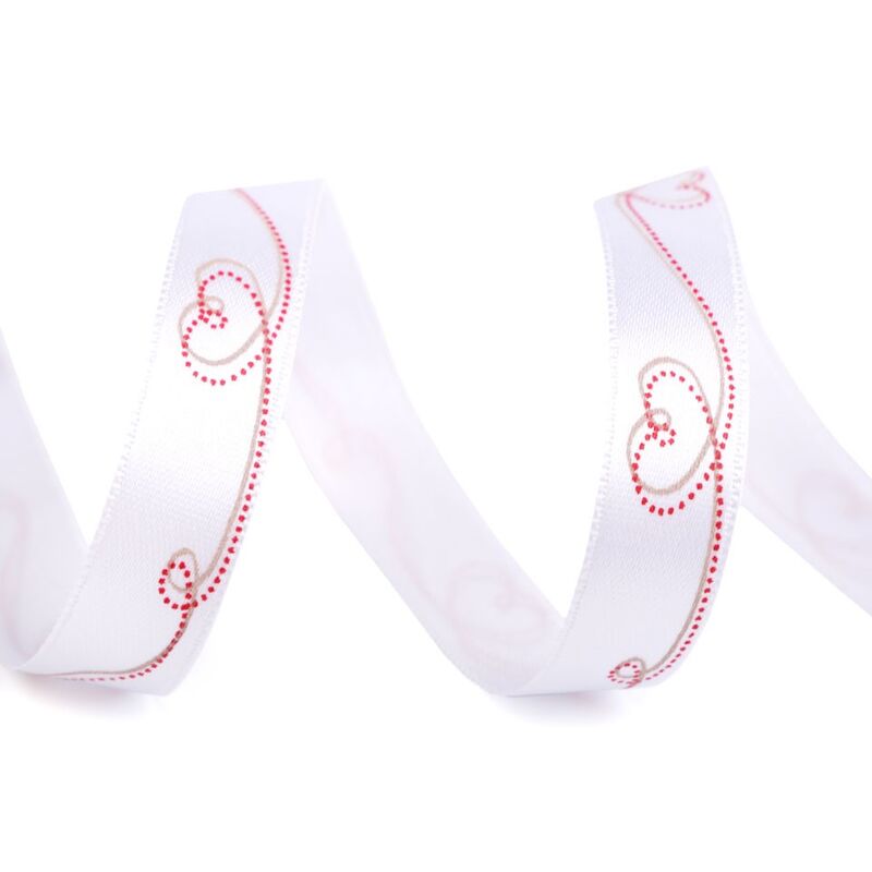 Satin ribbon, hearts, 15mm, 430426 - 5m