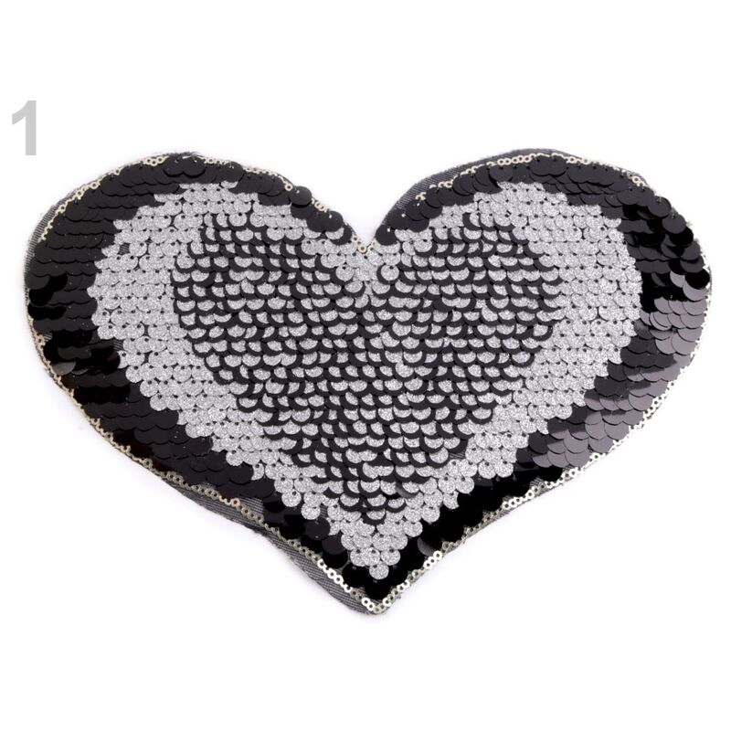 Thermoadhesive appliqué - reversible sequin heart - silver