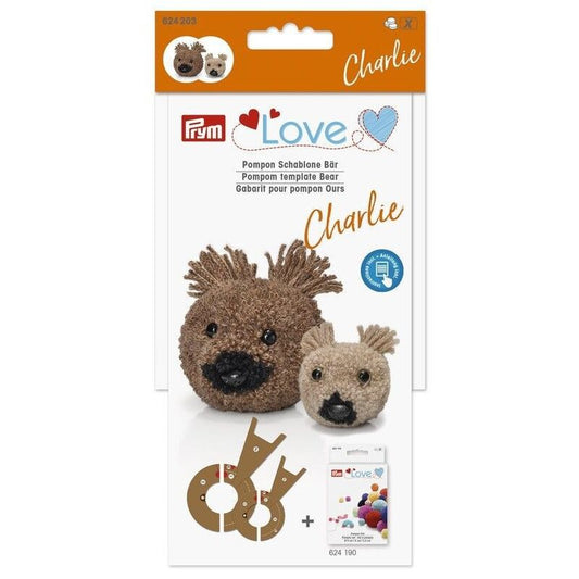 Set confecționat pompoane ursuleț Charlie, love, PRYM