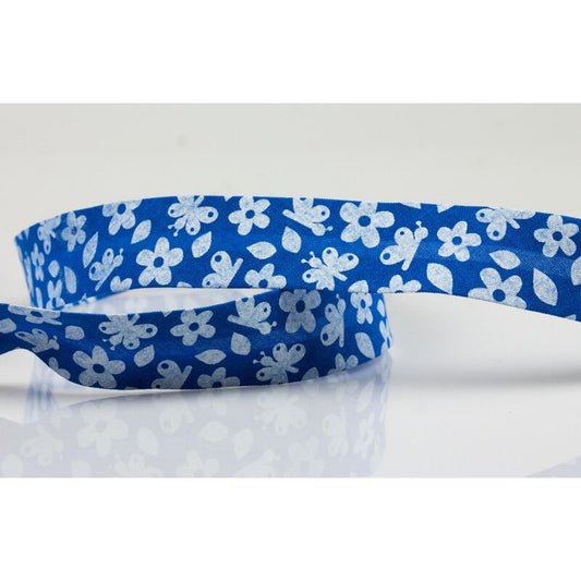 Bias tape with flowers, 22mm - blue, price/m