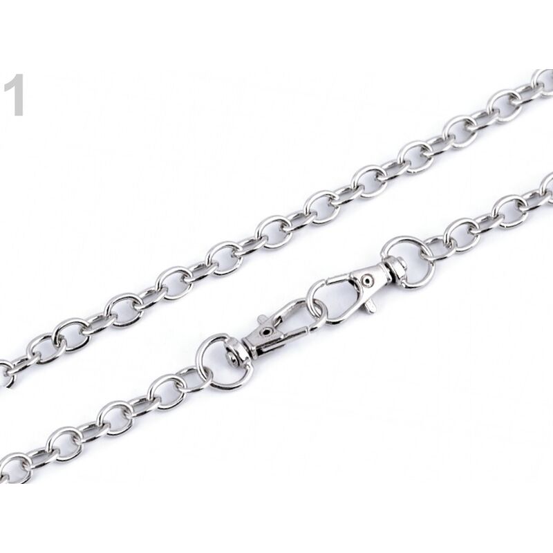 Metal chain for purses, 120cm, with clip, nickel, 780908