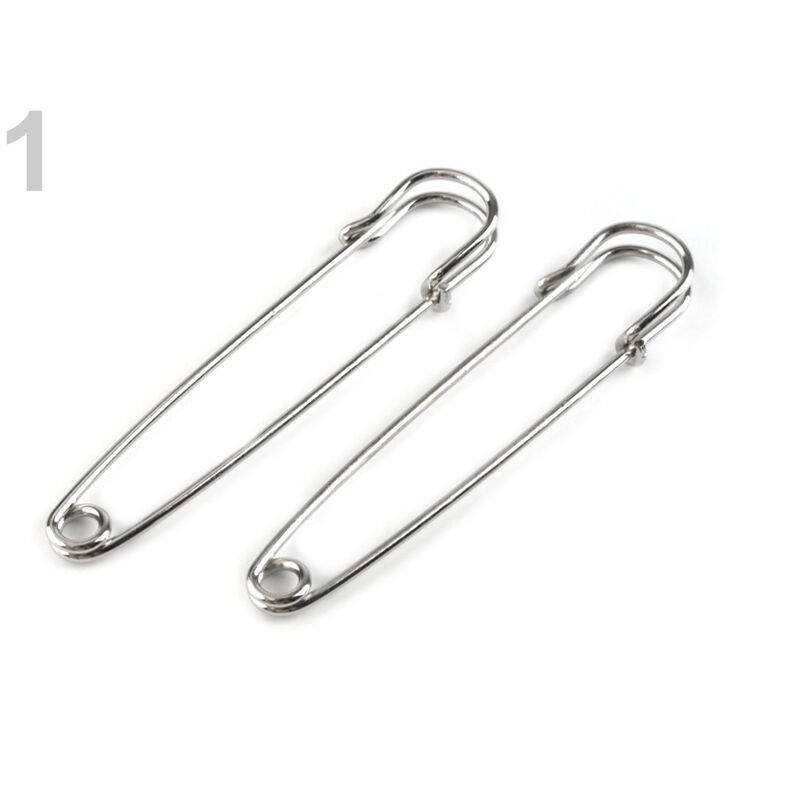 Set of 2 safety pins, 75mm - nickel