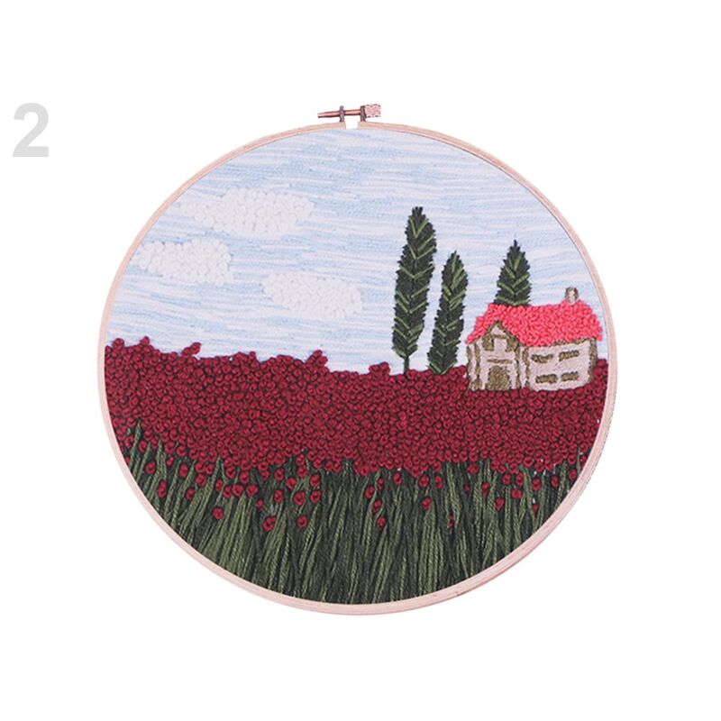 Set de brodat pretipărit cu gherghef, ac și ață, 26,5x26,5cm, flori