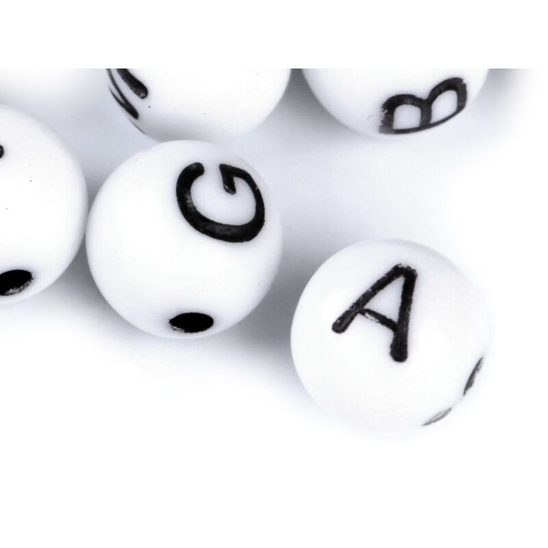 Round plastic beads with letters for bracelets, Ø8mm, 25g, 340109