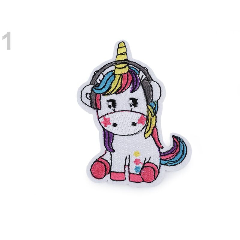 Embroidered sticker, patch, white unicorn, 5x8cm, 400106