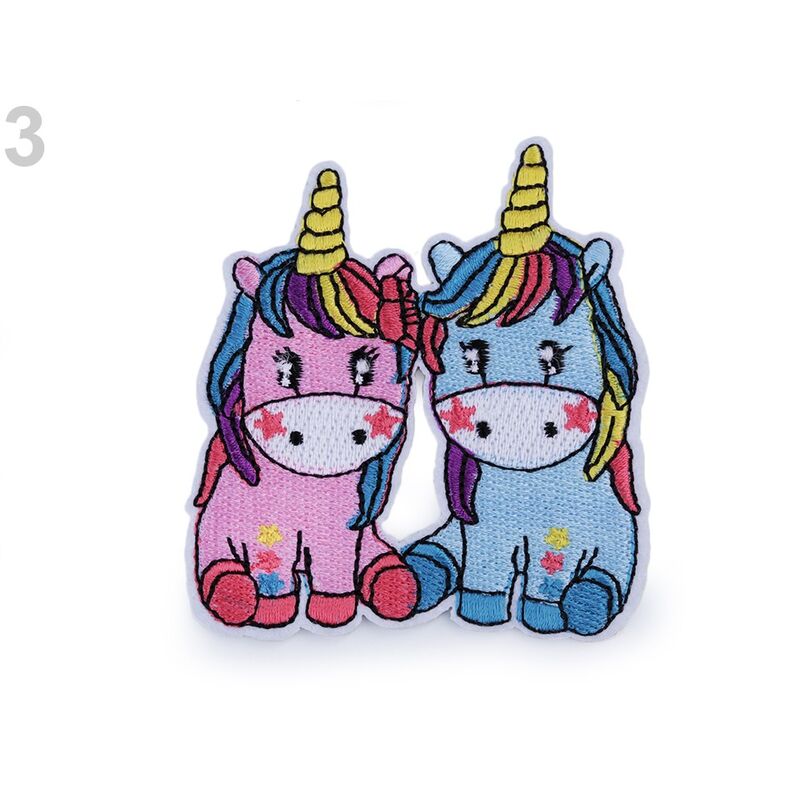 Embroidered sticker, patch, white unicorn, 5x8cm, 400106