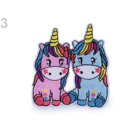Embroidered sticker, patch, white unicorn, 5x8cm, 400106
