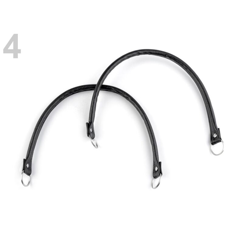 Eco-leather handle with metal rings, 50cm, red, 740077, pair