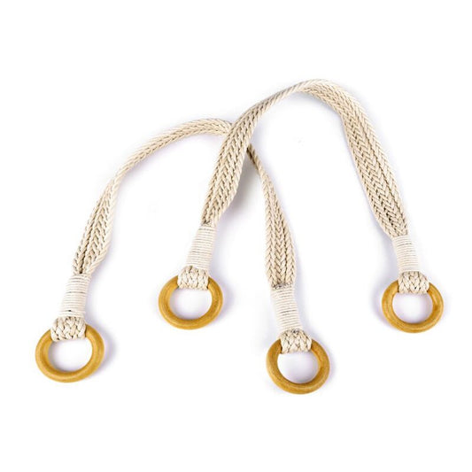 Cotton braided handles with wooden rings, 54cm, natural, 080733, pair