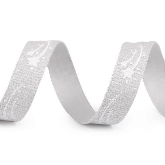 Panglică pânză cu comete, gri deschis, 15mm, 5m 