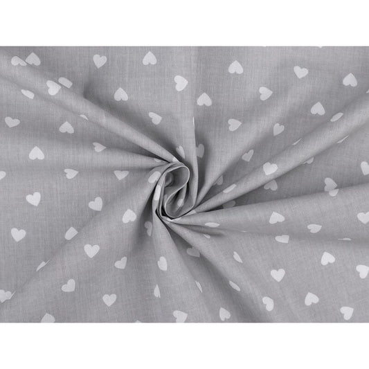 Material cotton, hearts on gray background, 160cm, 0.5m/piece