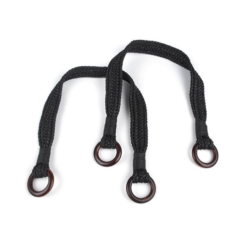 Cotton braided handles with wooden rings, 54cm, natural, 080733, pair