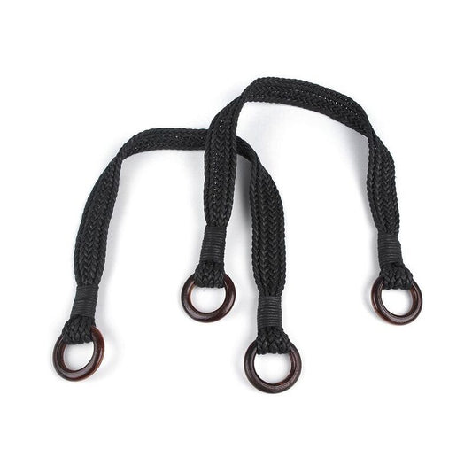 Cotton braided handles with wooden rings, 54cm, natural, 080733, pair