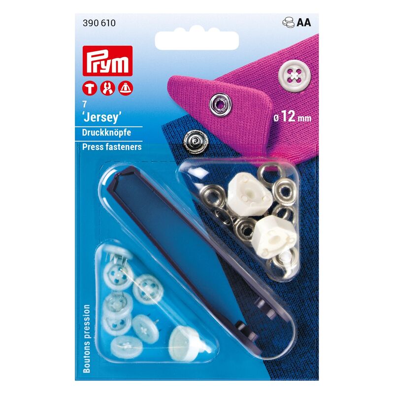 Jersey button-type staples, PRYM, white, 12mm, 12 pcs/set