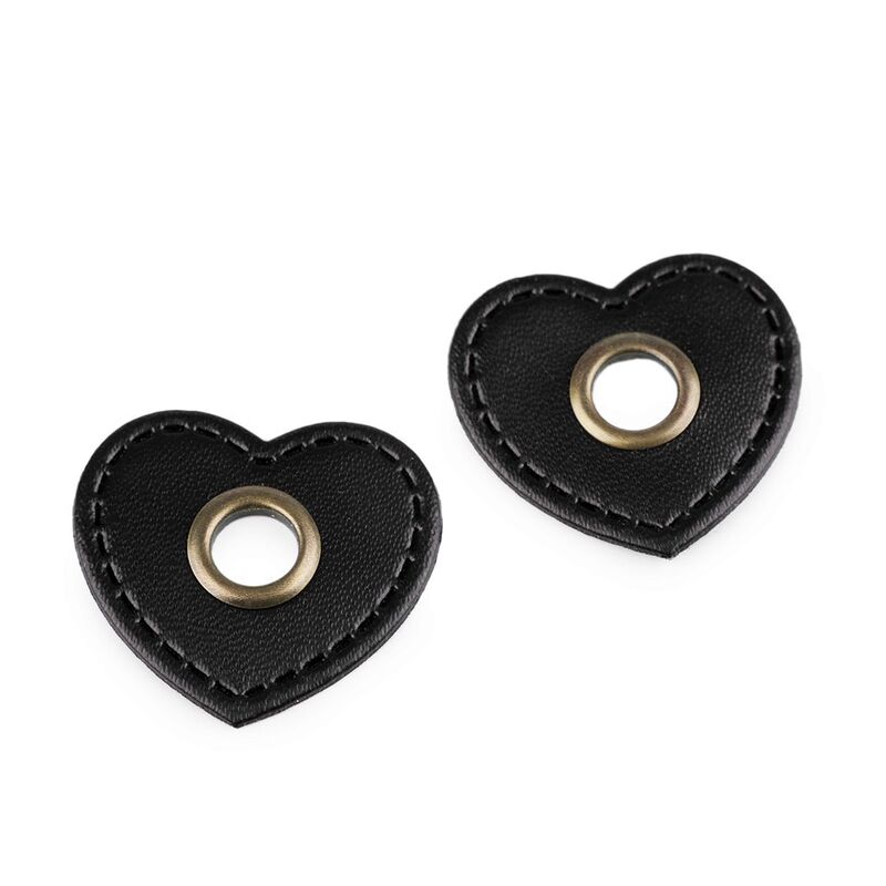 Eco-leather protection for hood, jacket, 10pcs, 840487, heart, brown