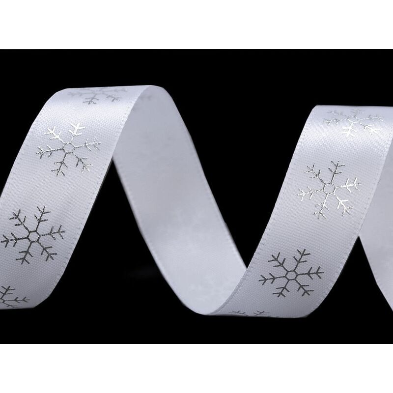 Panglică satinată, fulgi de zăpadă, 20mm, 5m/buc