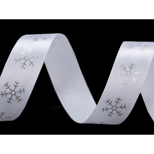 Panglică satinată, fulgi de zăpadă, 20mm, 5m/buc