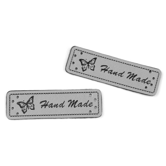 Etichetă Hand Made piele ecologică, 15x50mm, 5 bucăți