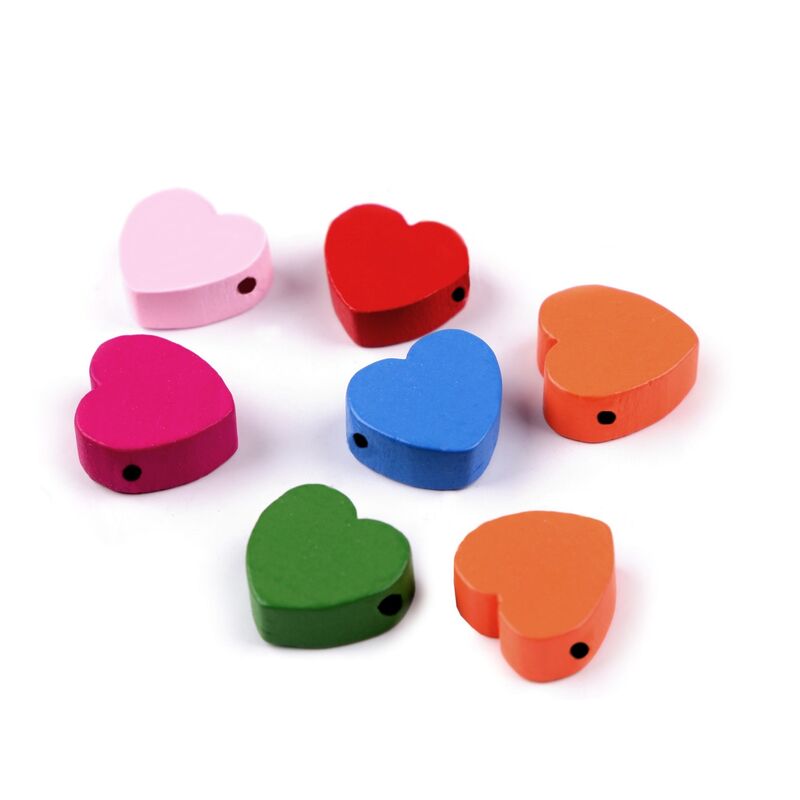 Wooden heart beads, 15 mm, 20 pieces