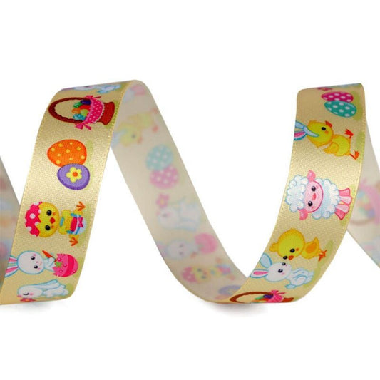 Panglică satinată, motiv paște, 20mm, 3m/buc
