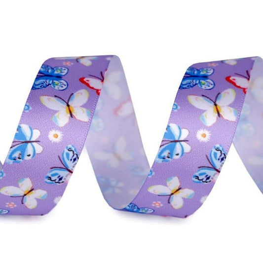 Panglică satinată, fluturi, 25mm, 3m/buc