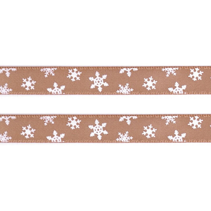 Panglică satinată, cu fulgi de nea, 10mm, 5m/buc