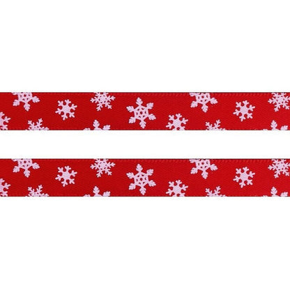 Panglică satinată, cu fulgi de nea, 10mm, 5m/buc