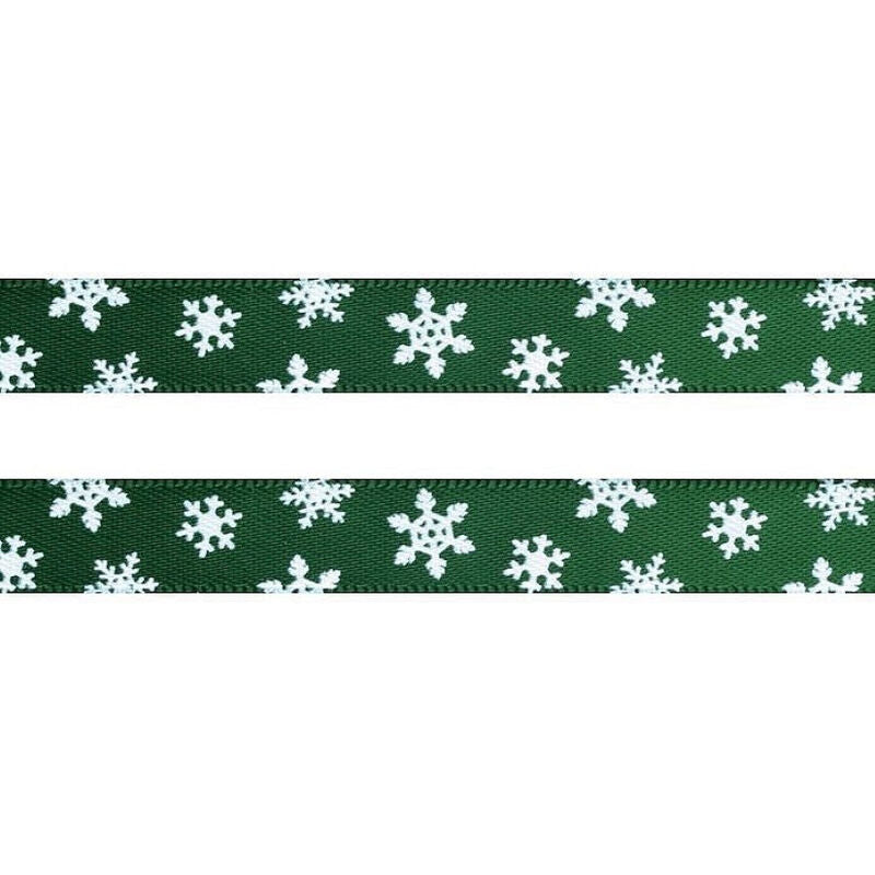 Panglică satinată, cu fulgi de nea, 10mm, 5m/buc