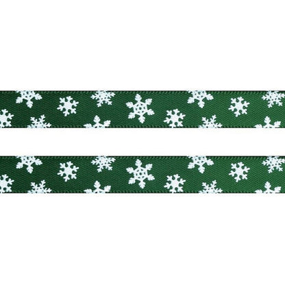 Panglică satinată, cu fulgi de nea, 10mm, 5m/buc