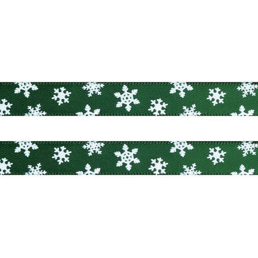 Panglică satinată, cu fulgi de nea, 10mm, 5m/buc