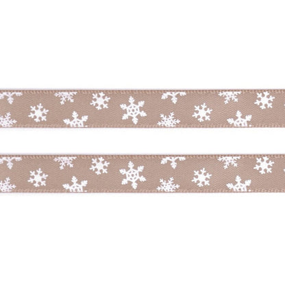 Panglică satinată, cu fulgi de nea, 10mm, 5m/buc